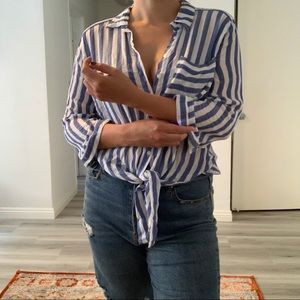 Cropped stripe button up